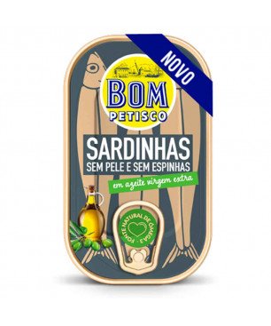 Bom Petisco Sardinas sin piel y sin espinas en Aceite de Oliva Virgen Extra 120g