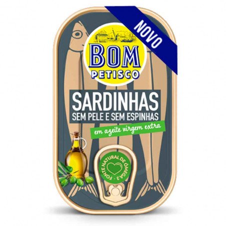 Bom Petisco Sardinas sin piel y sin espinas en Aceite de Oliva Virgen Extra 120g